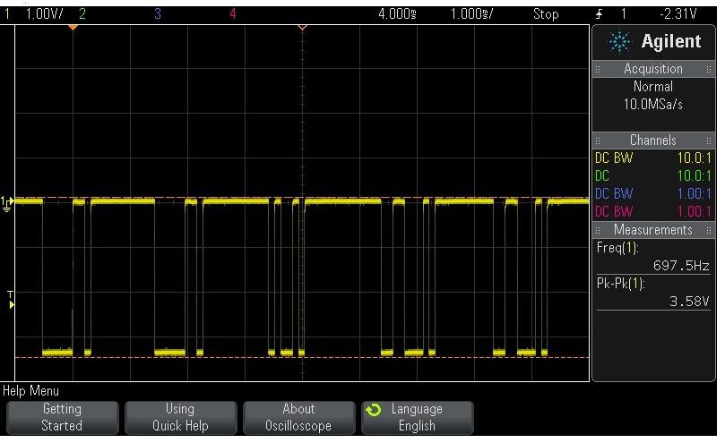 1512 command comms showing negative RS232 pulses.